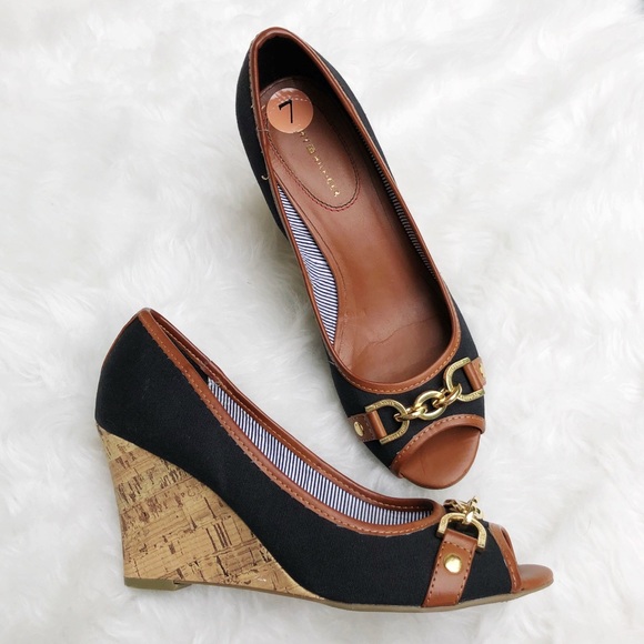 tommy hilfiger black wedge sandals